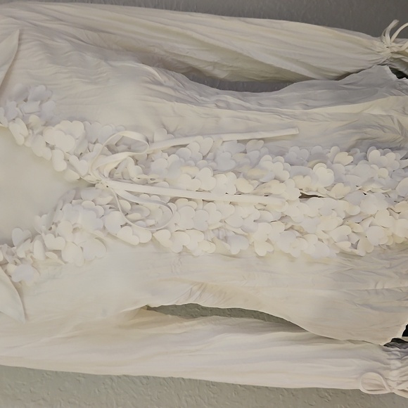 Vtg VIOLET & CLAIRE White Ruffle Hearts Jabot Crinkle Button Down Shirt - Picture 5 of 12